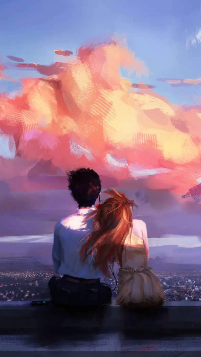 anime couple in love art wallpaper