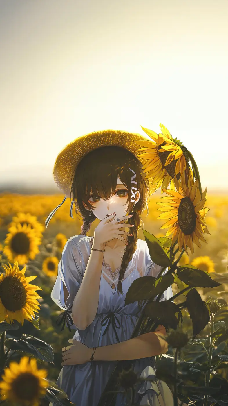 anime girl among sunflowers wallpaper