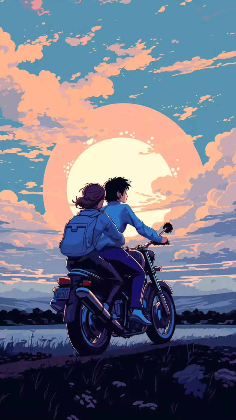 anime girl and boy on bike wallpaper
