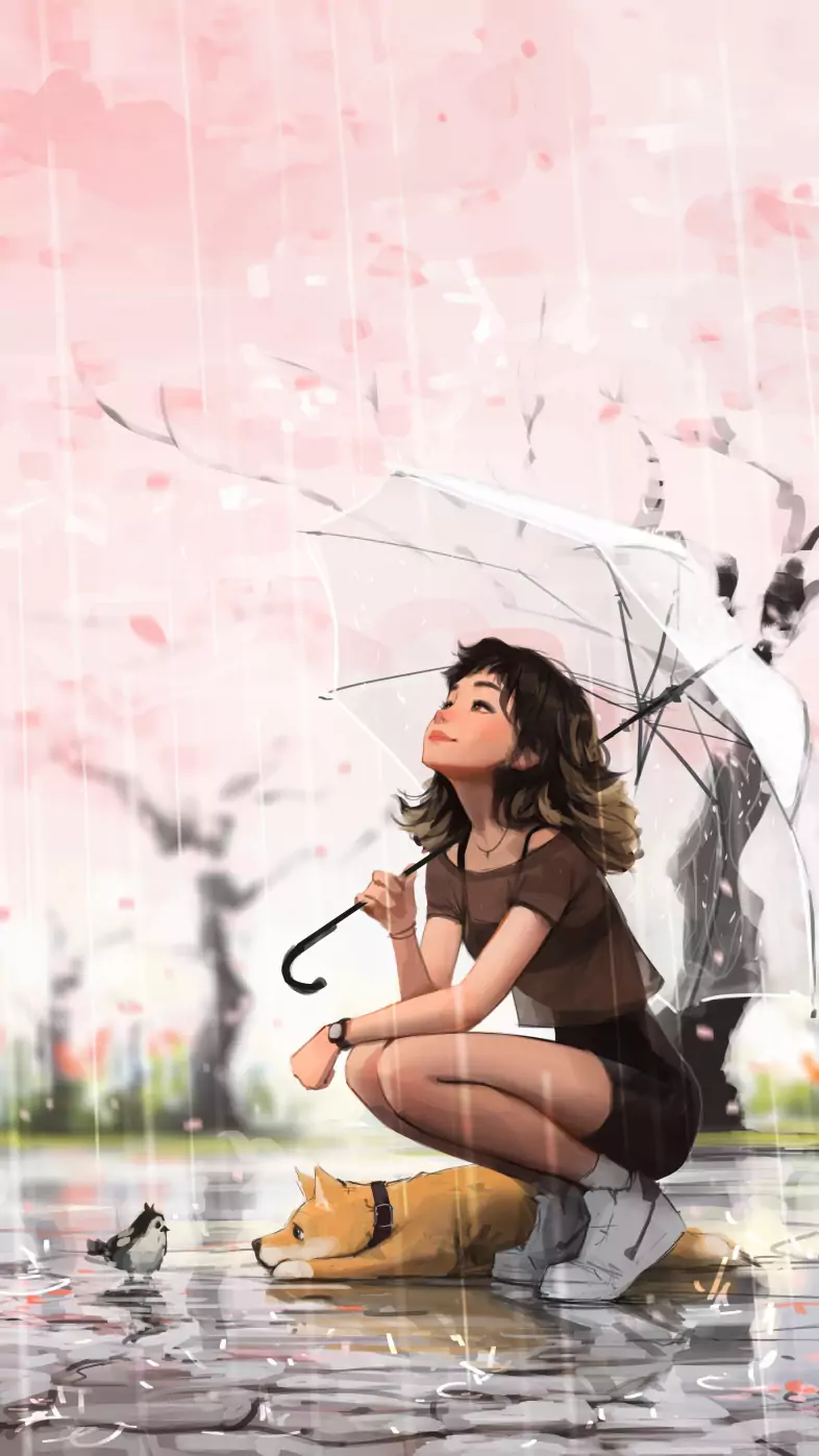 anime girl and dog wallpaper