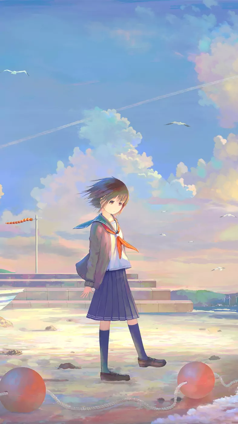 anime girl at the seaside wallpaper