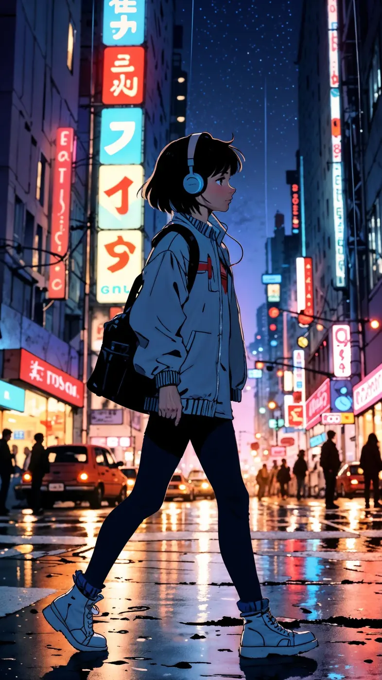 anime girl city night lights  wallpaper