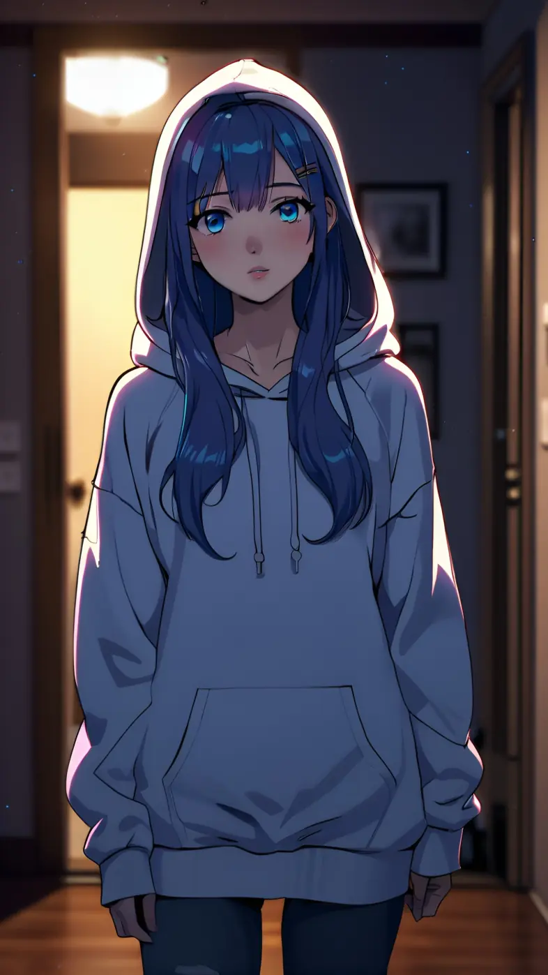 anime girl hood hoodie blue eyes wallpaper
