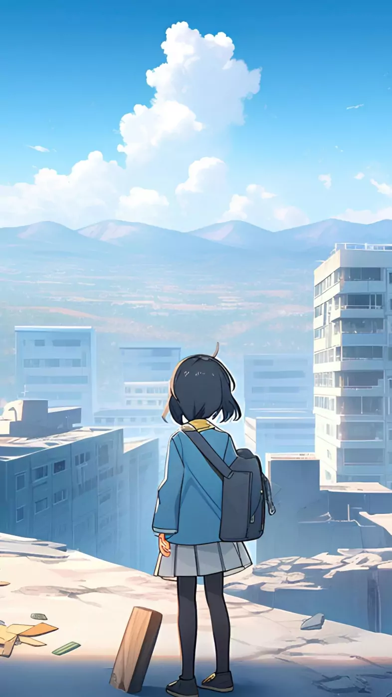 anime girl in apocalyptic world wallpaper