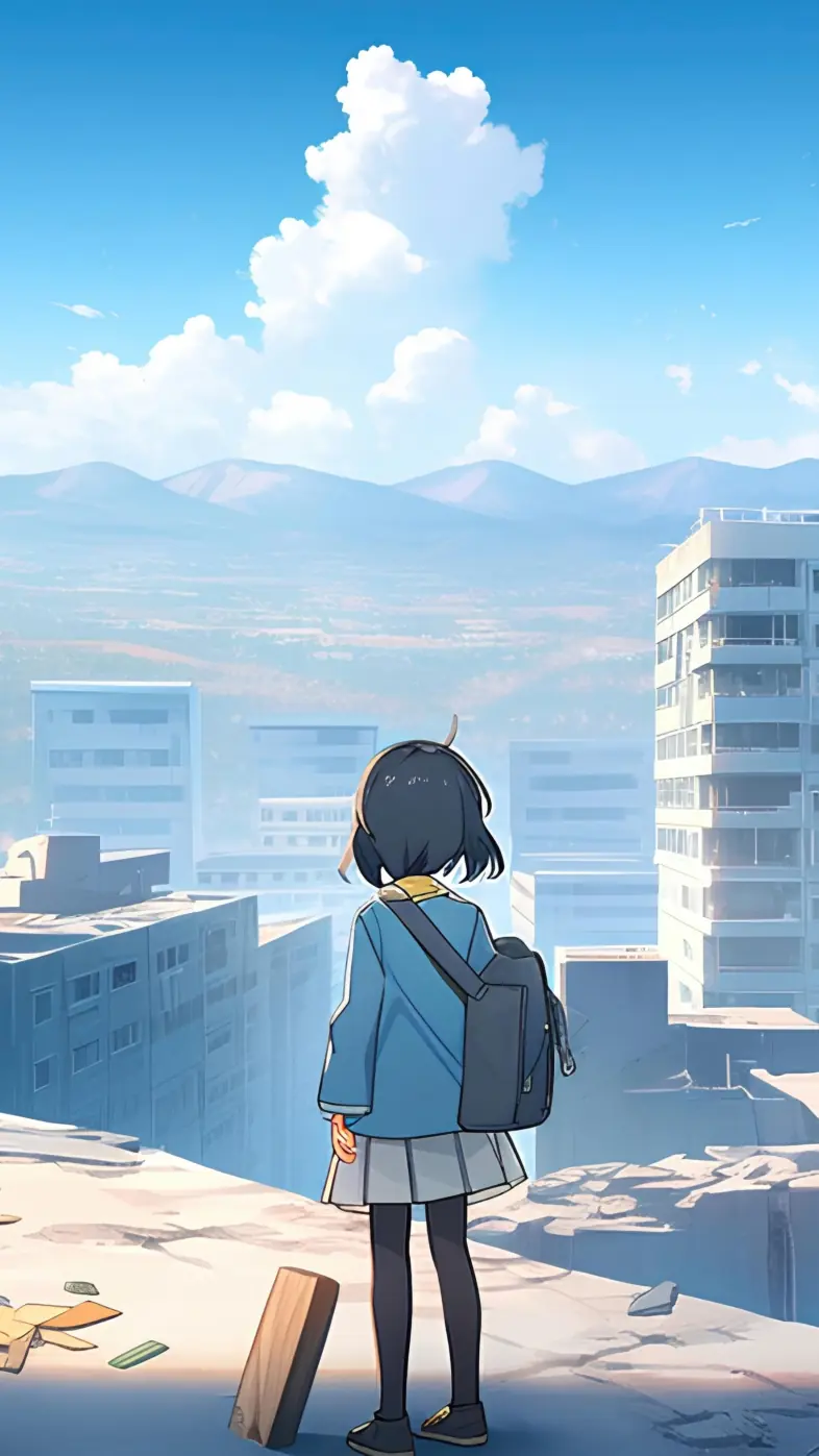 anime girl in apocalyptic world wallpaper
