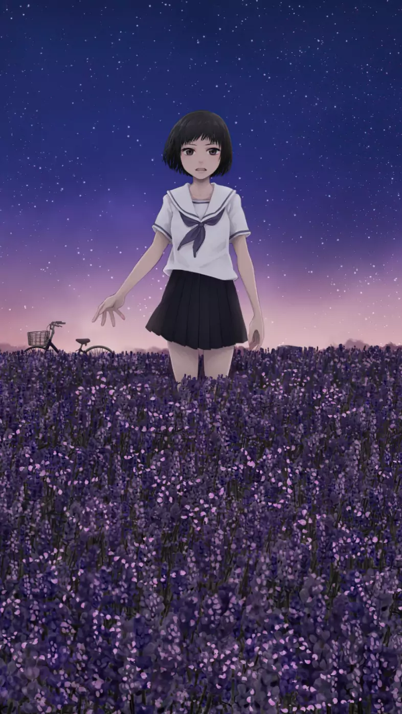 anime girl in field wallpaper