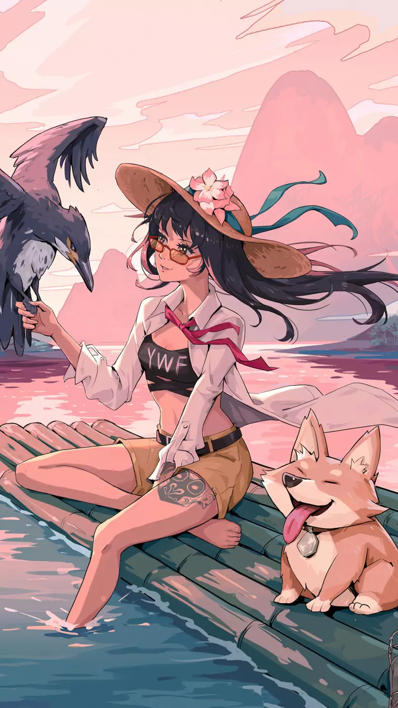 anime girl in lijiang river wallpaper