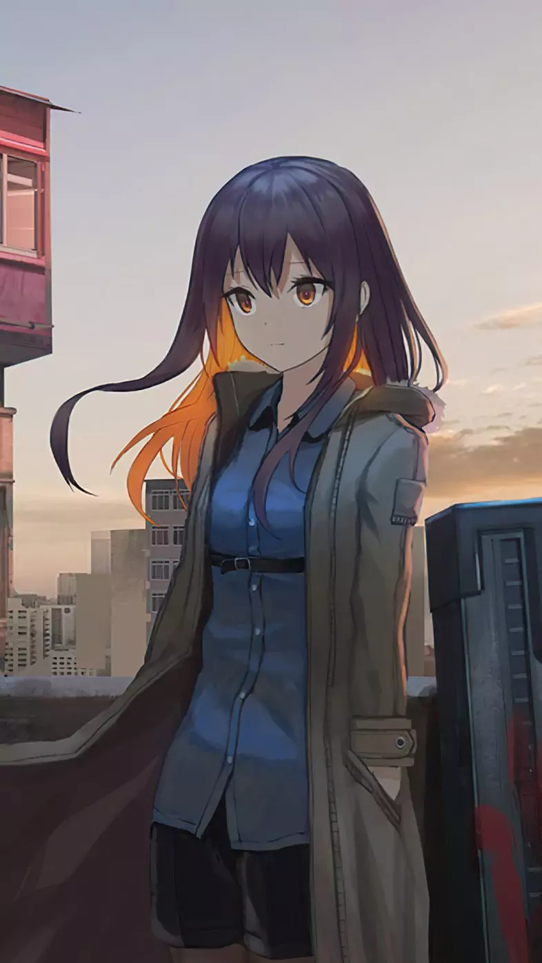 anime girl on rooftop wallpaper