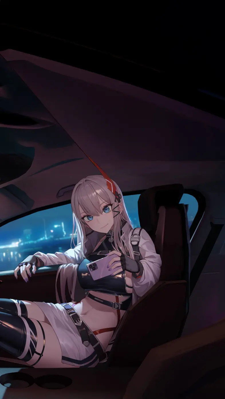 anime girl sitting on side car wallpaper