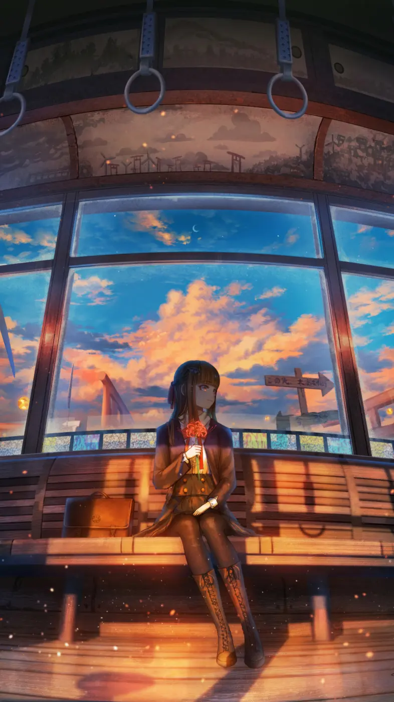 anime girl sunset train ride wallpaper