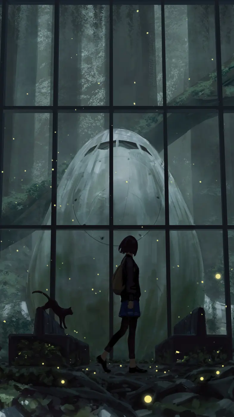 anime girl walk in abondon city wallpaper