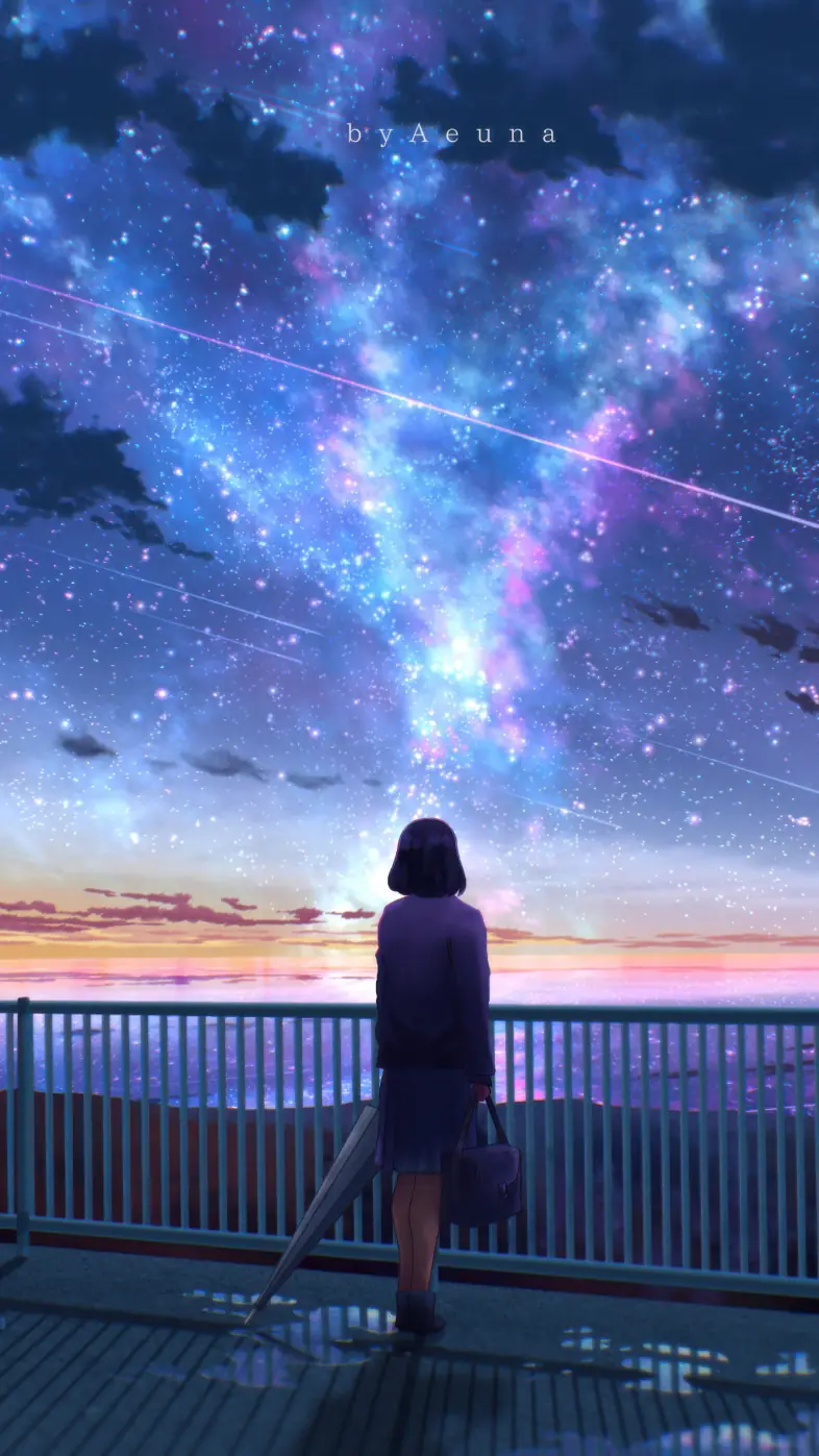 anime girl watching meteor wallpaper