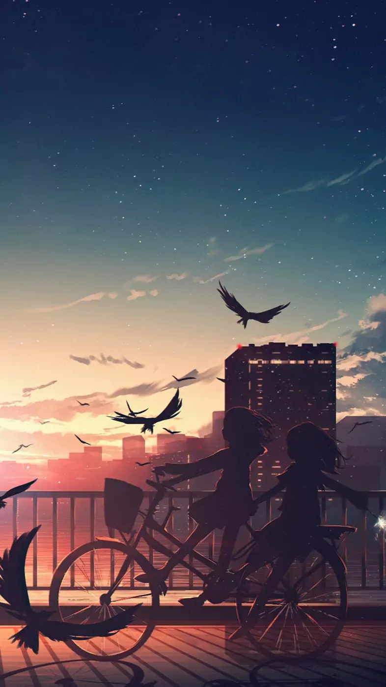 anime girls joy time on bike wallpaper