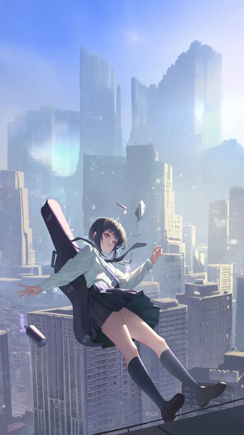 anime school girl with guitar wallpaper