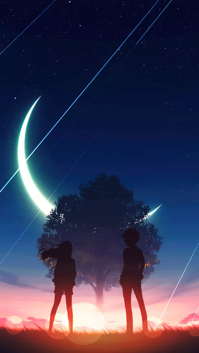anime sunset scenery couple wallpaper
