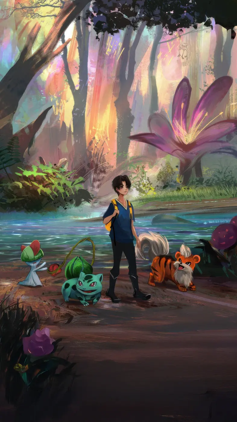 ash with squad cartoon wallpaper
