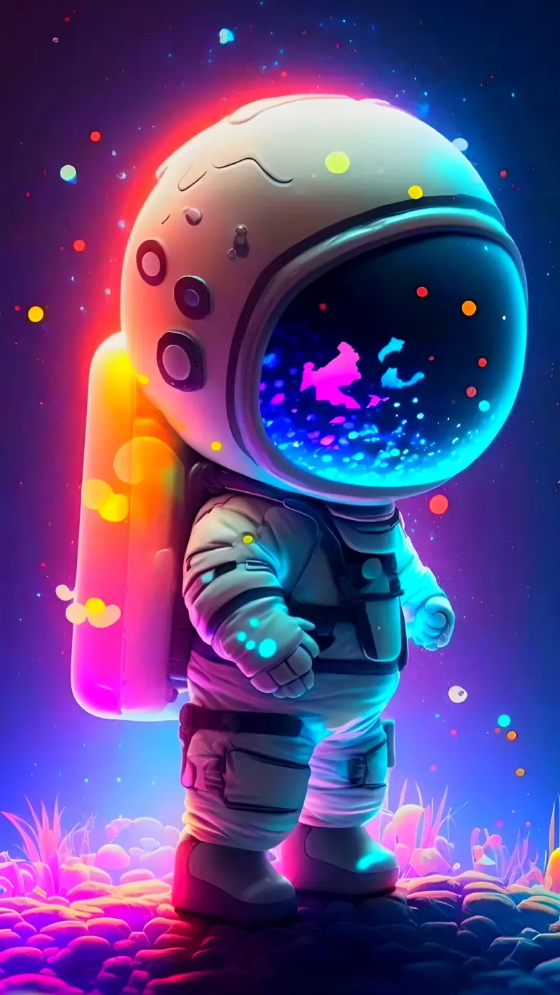 astronaut stars lights colors neon art wallpaper