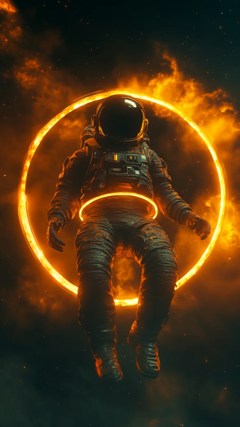 astronaut with a glowing ring wallpaper