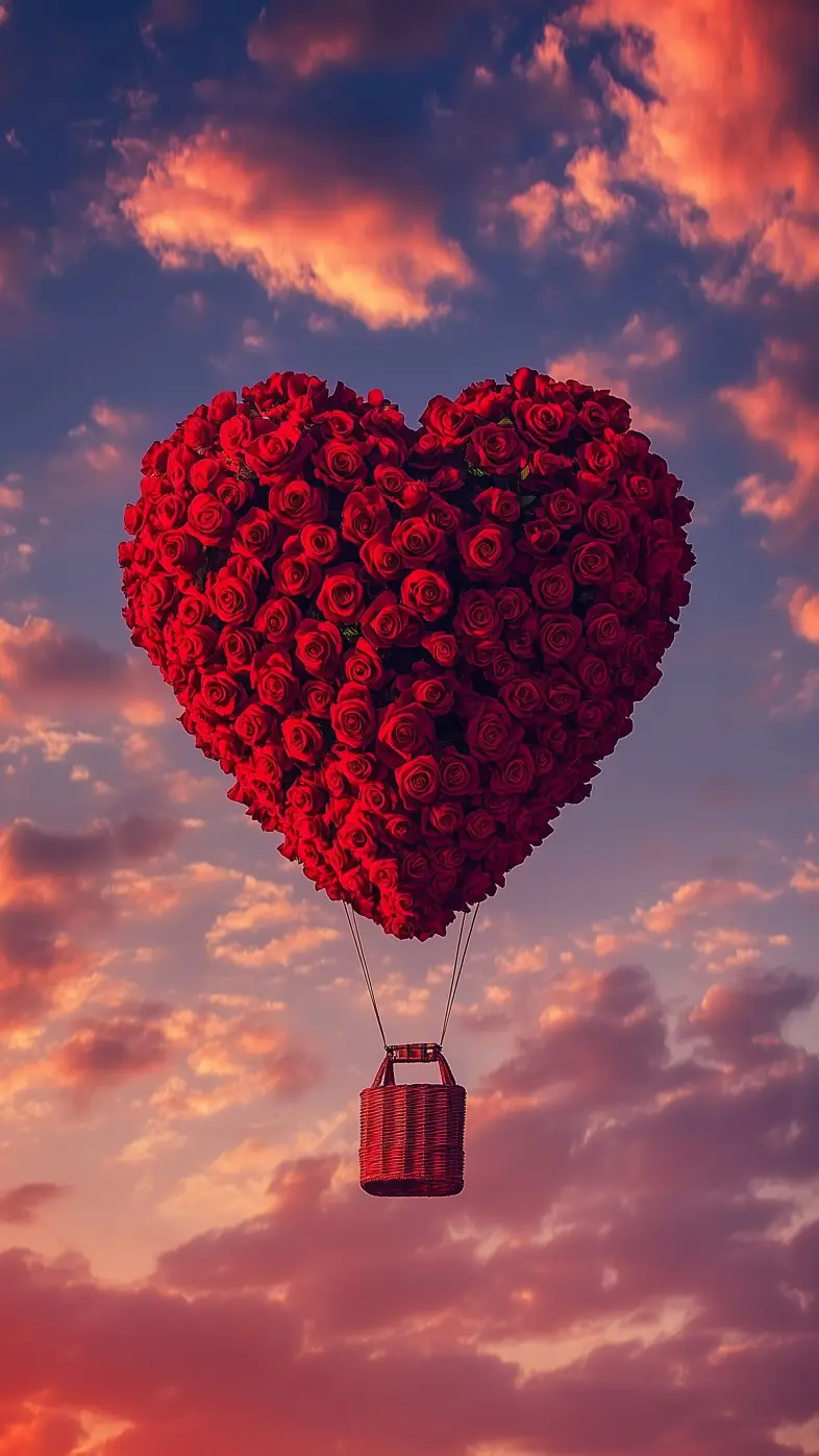 balloon flowers heart roses wallpaper