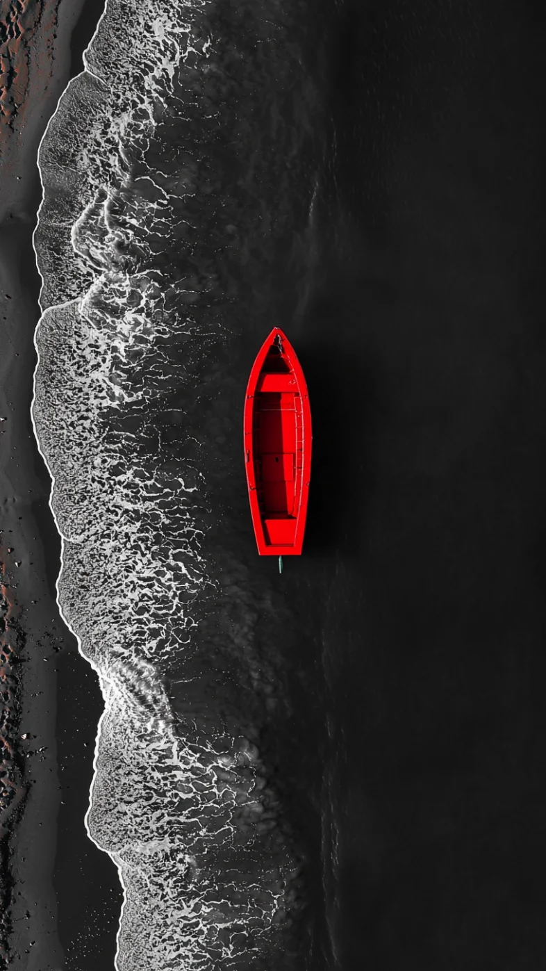 beach silent grey tone red boat wallpaper
