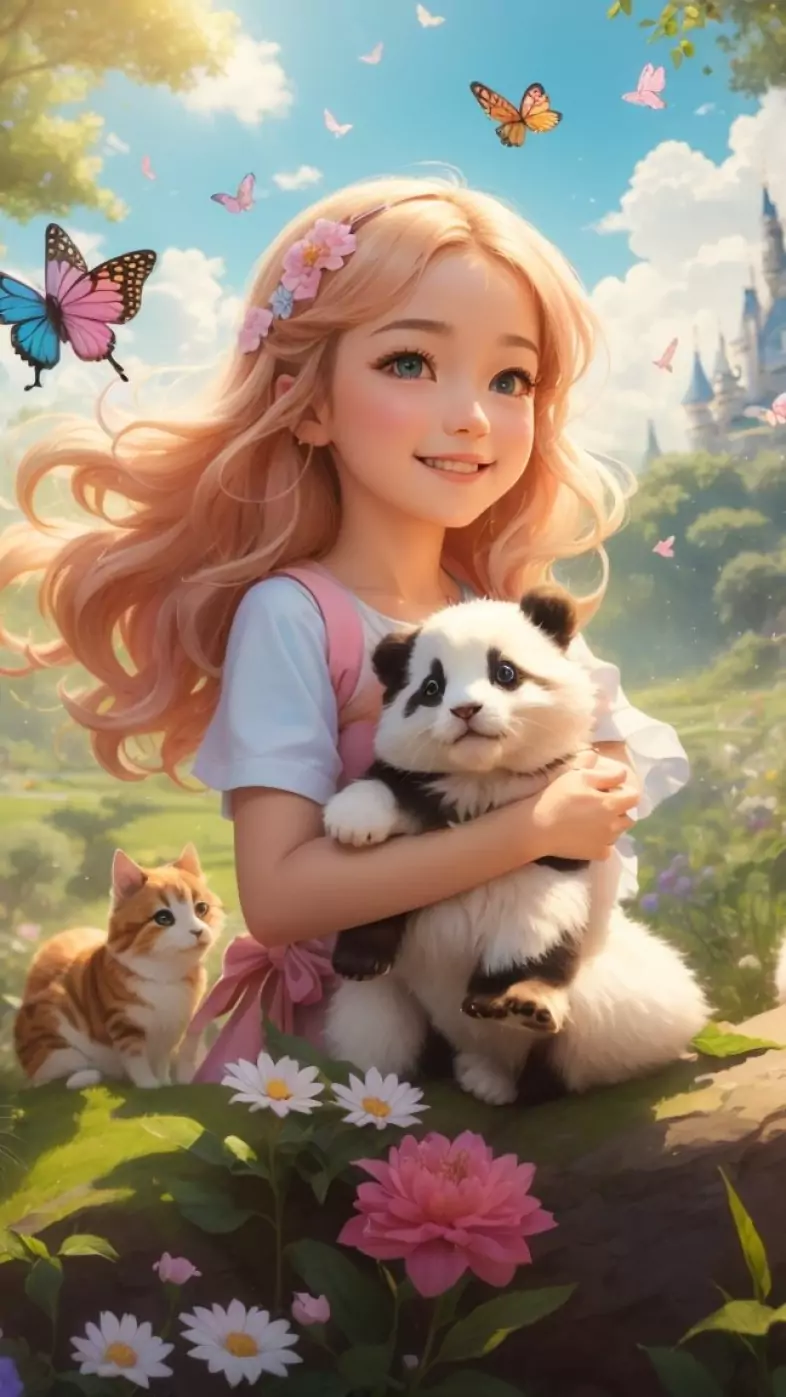 beautiful girl with panda wallpaper