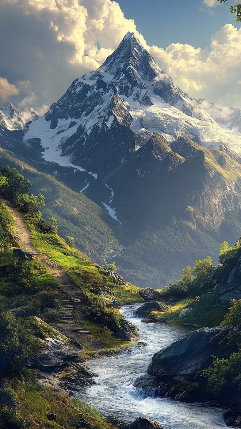 beautiful mountains and a river wallpaper