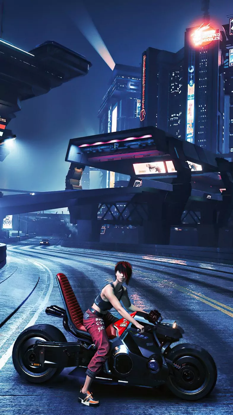 bike scifi girl wallpaper