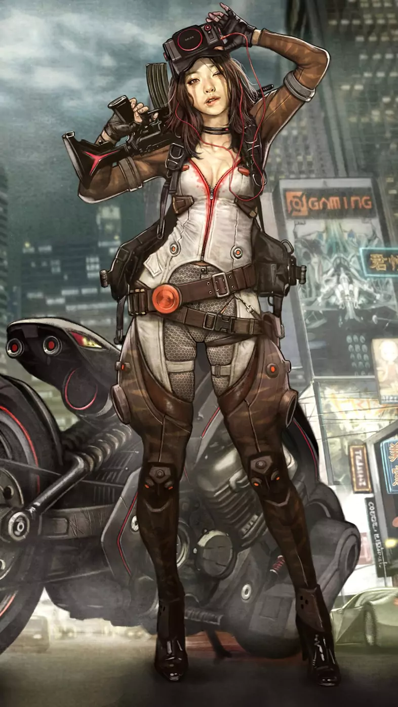 biker girl illustration wallpaper