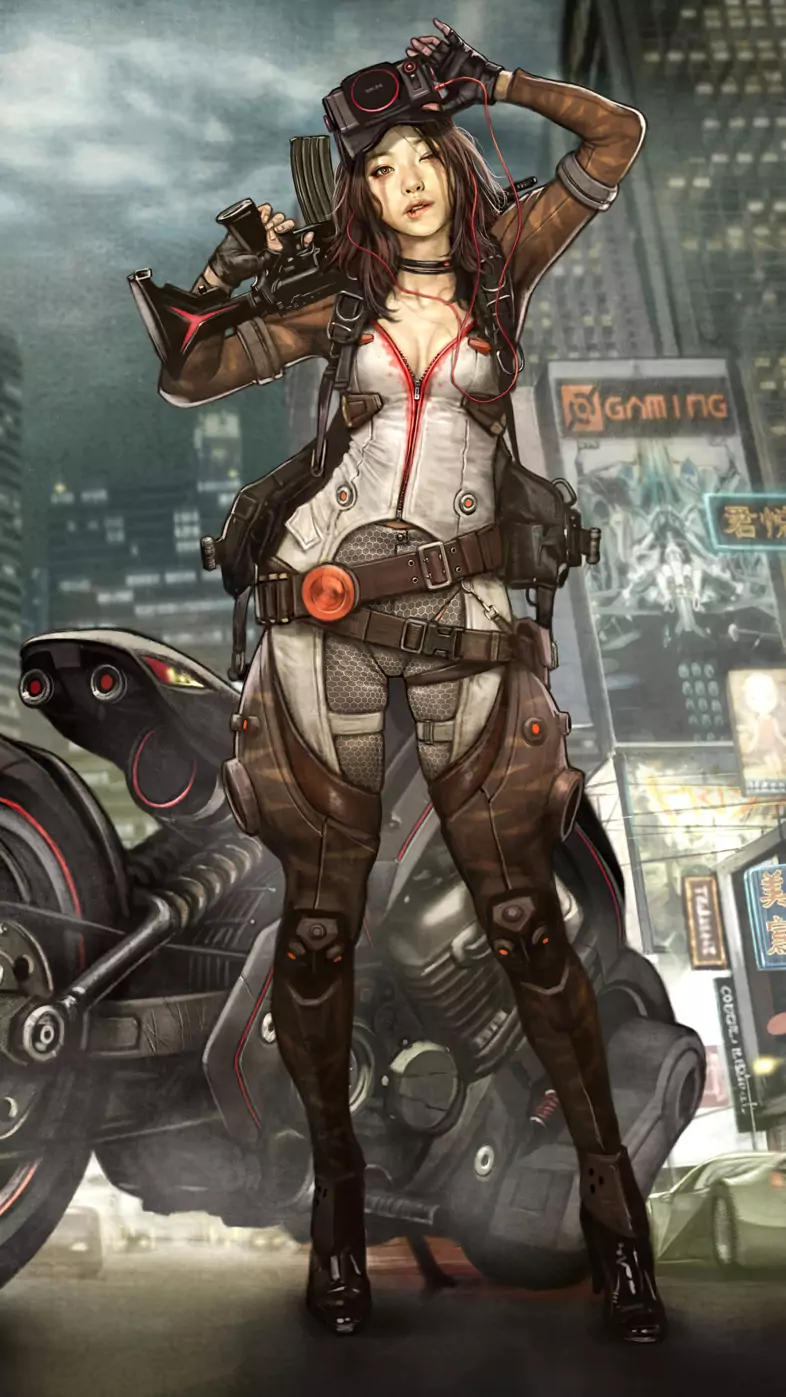biker girl illustration wallpaper