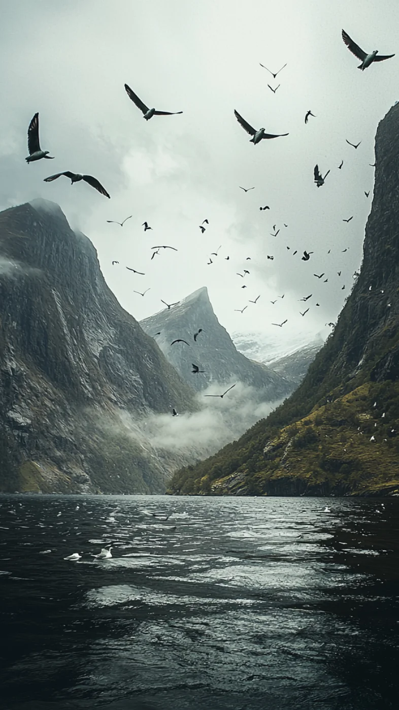 birds flew over the water and mountains wallpaper