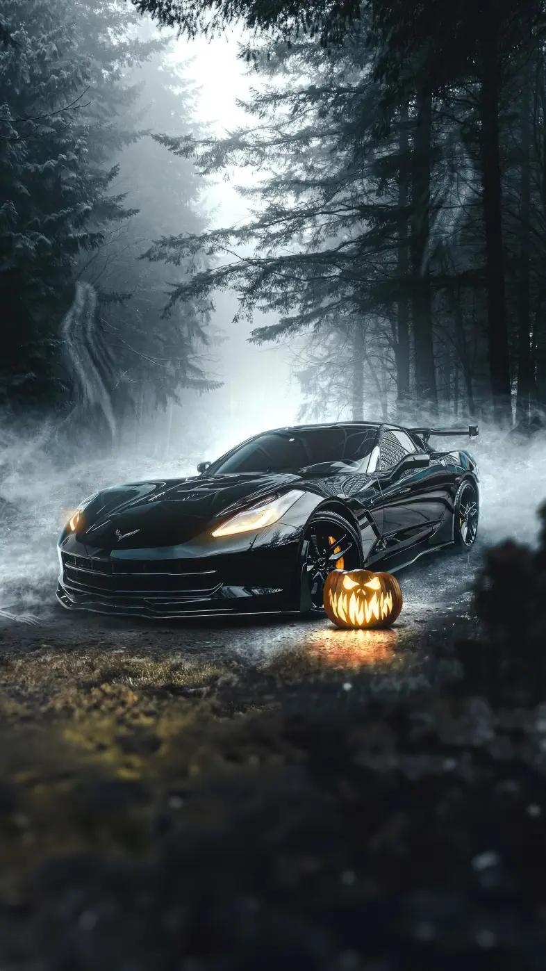 black corvette car of the night wallpaper