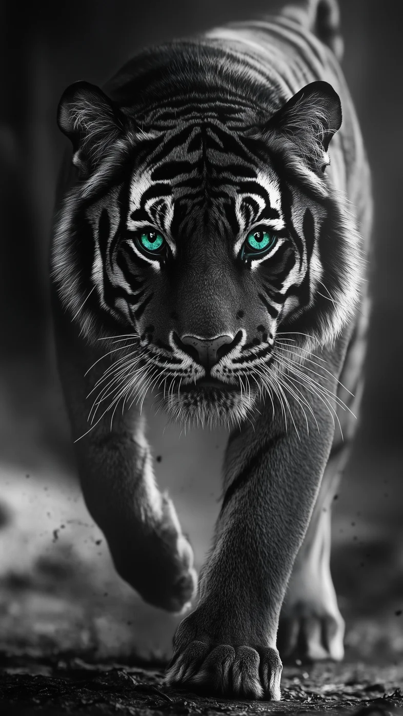 black tiger with green eyes wallpaper