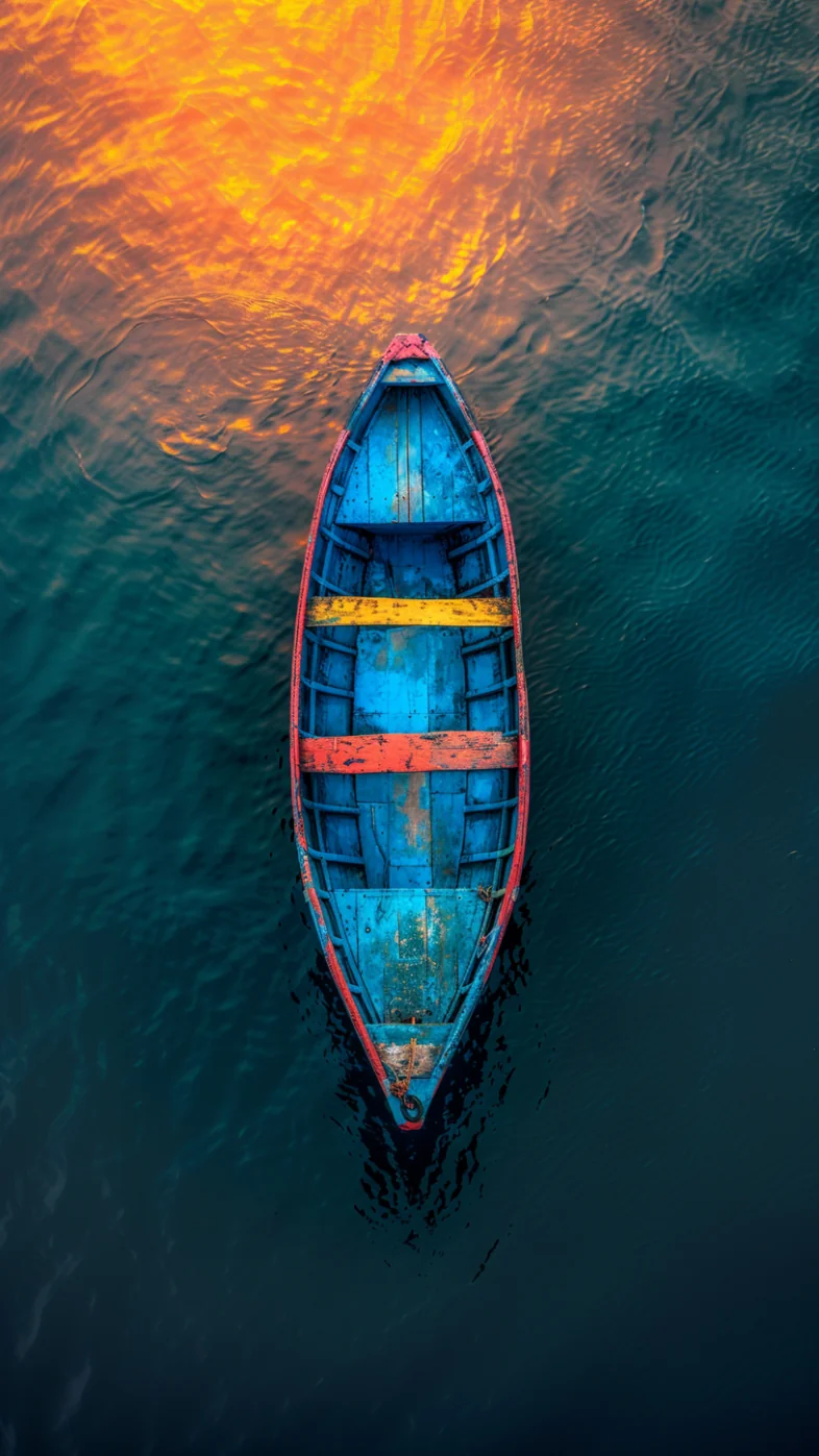 blue boat floating wallpaper