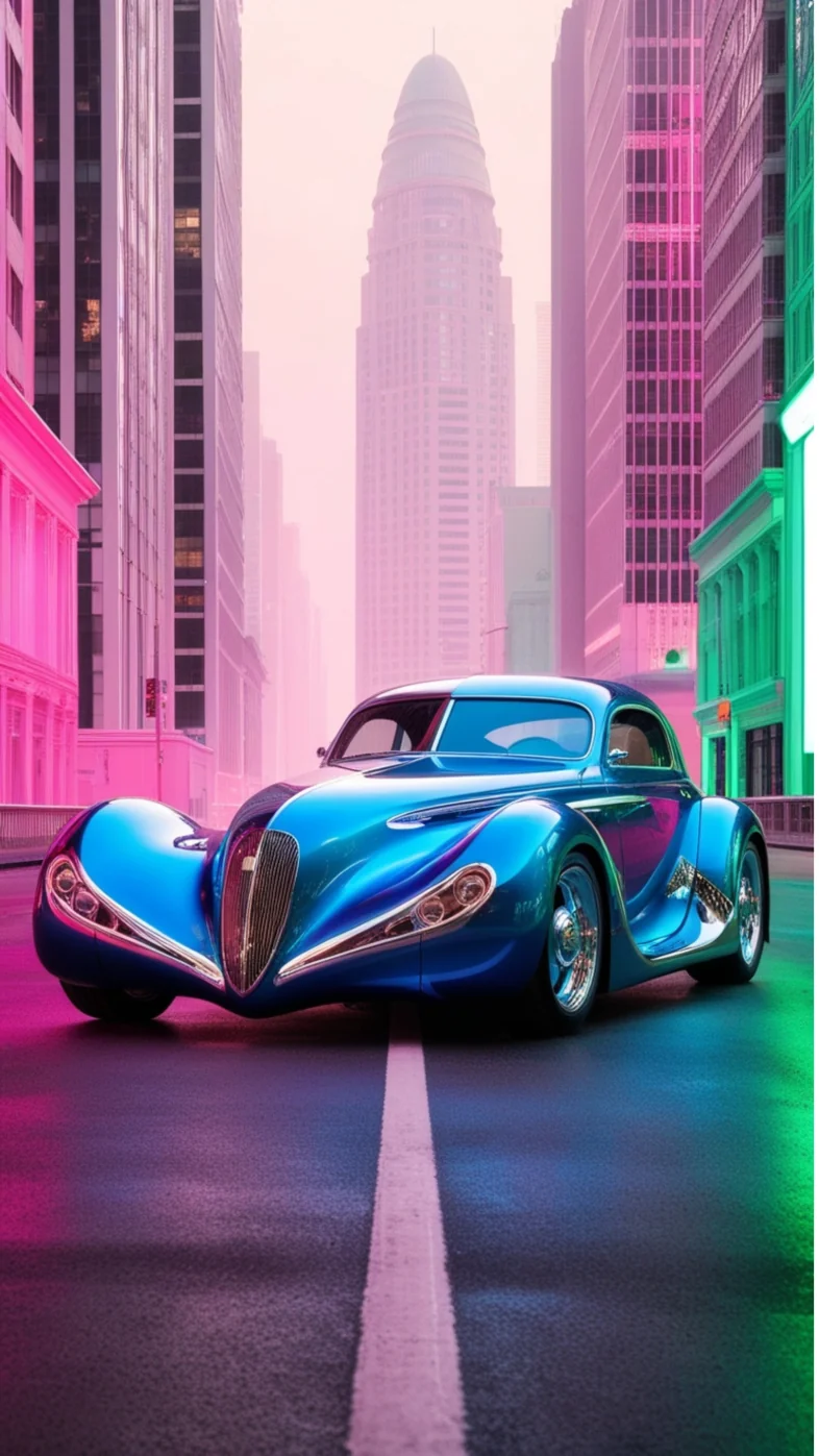 blue car neon city wallpaper