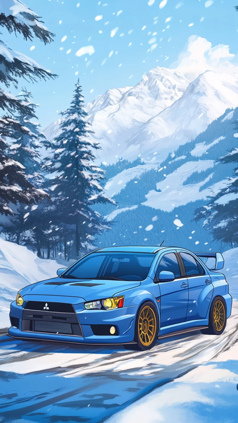 blue mitsubishi lancer car art wallpaper