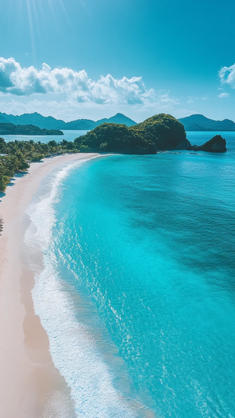 blue water and white sandy beaches wallpaper