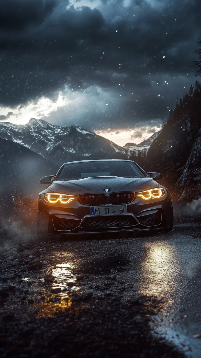 bmw car on mountain night wallpaper