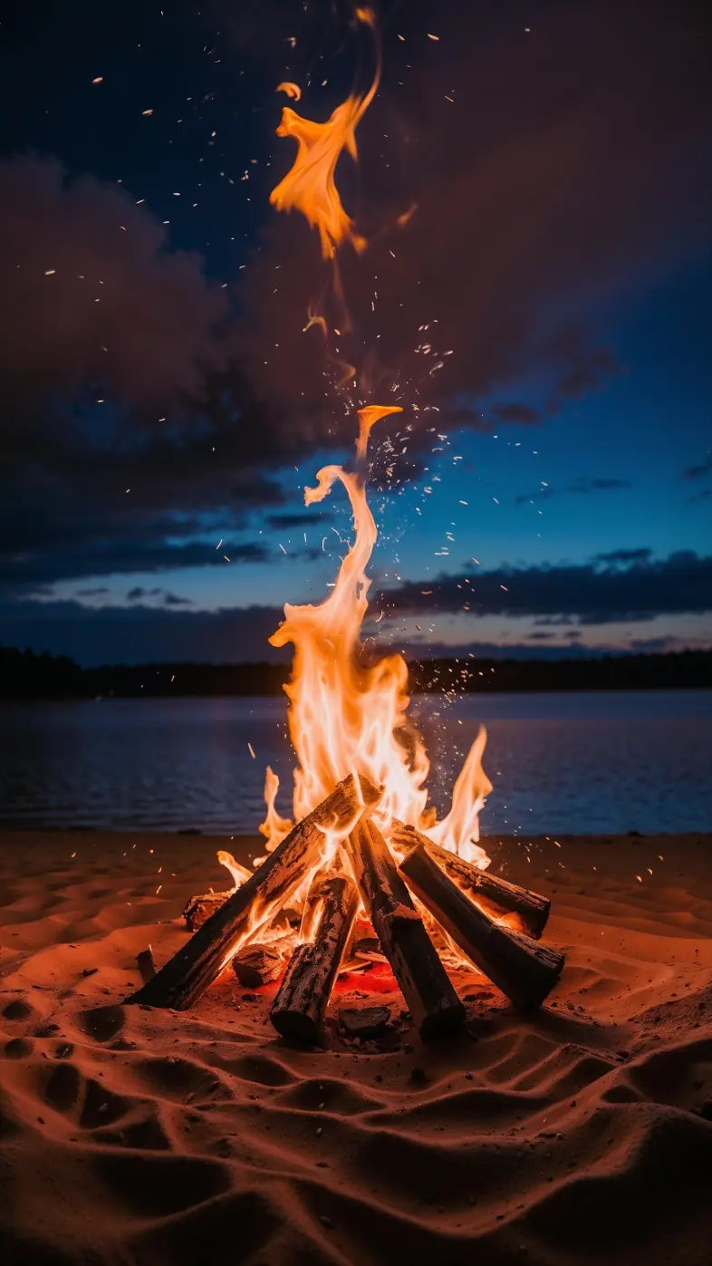 bonfire beach lake wallpaper