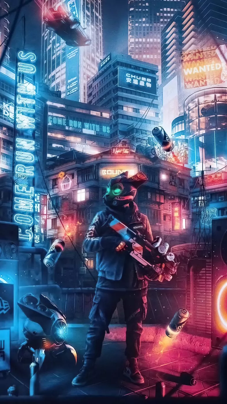 bouncer in cyberpunk world 2r  wallpaper