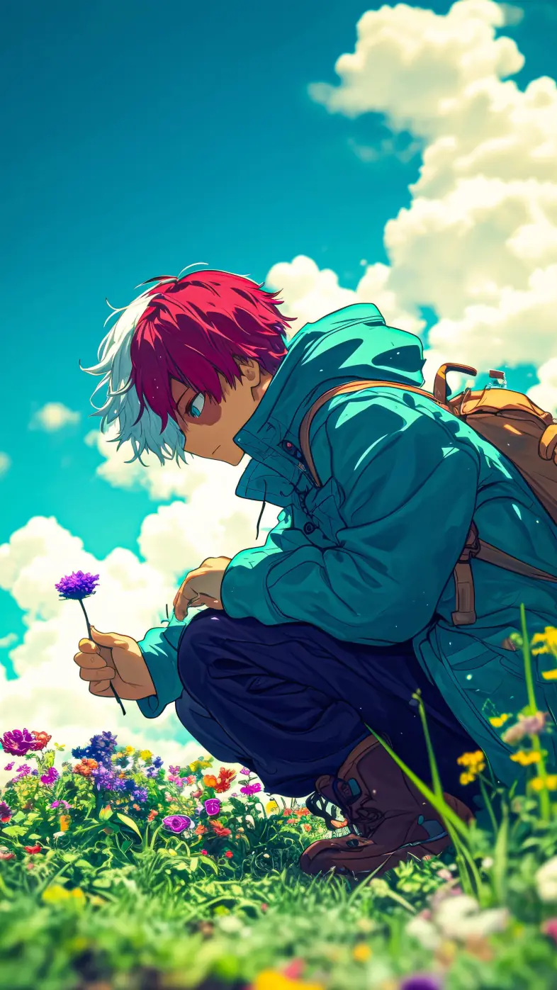 boy anime flowers wallpaper