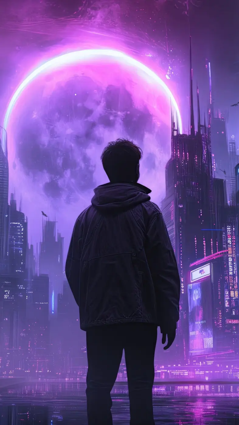 boy city moon neon wallpaper