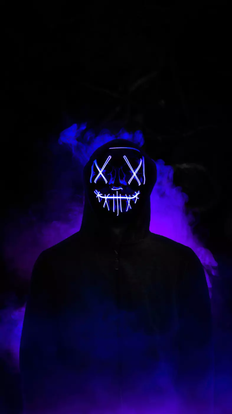 boy neon mask glowing wallpaper