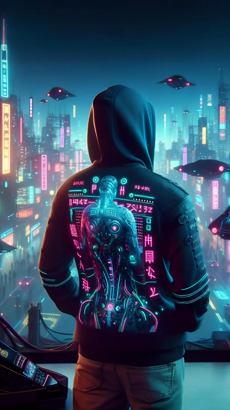 boy window cyberpunk city wallpaper