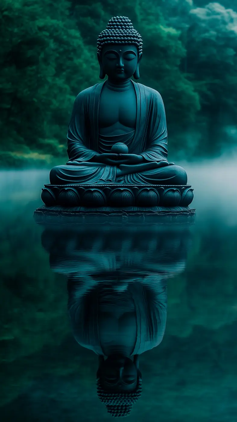 buddha statue lake reflection wallpaper