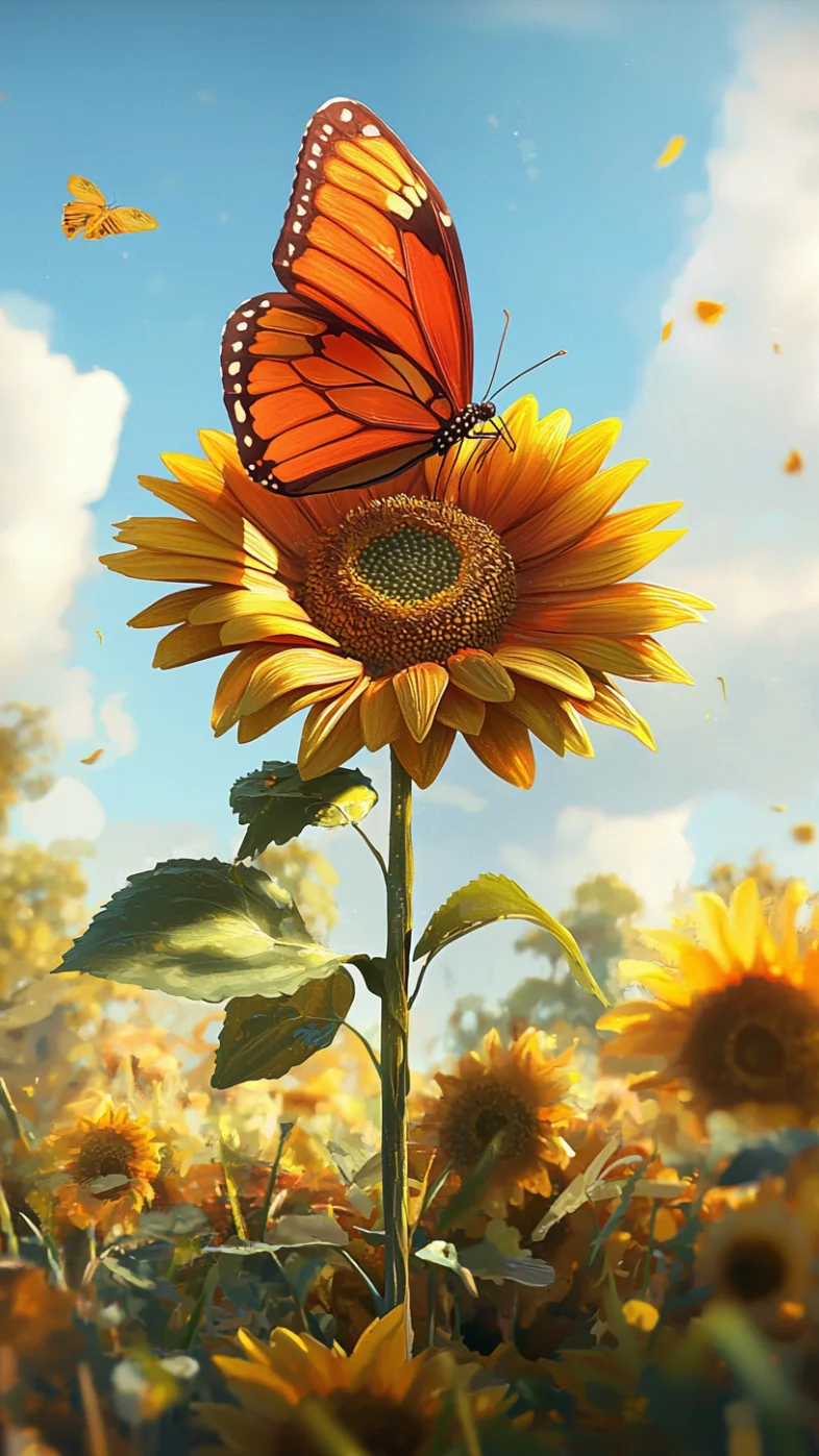 butterfly on a sunflower wallpaper