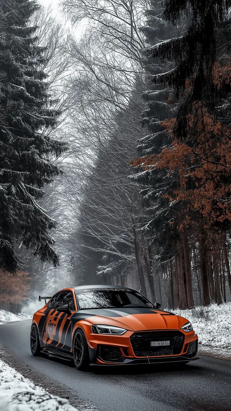 car road snow forest wallpaper