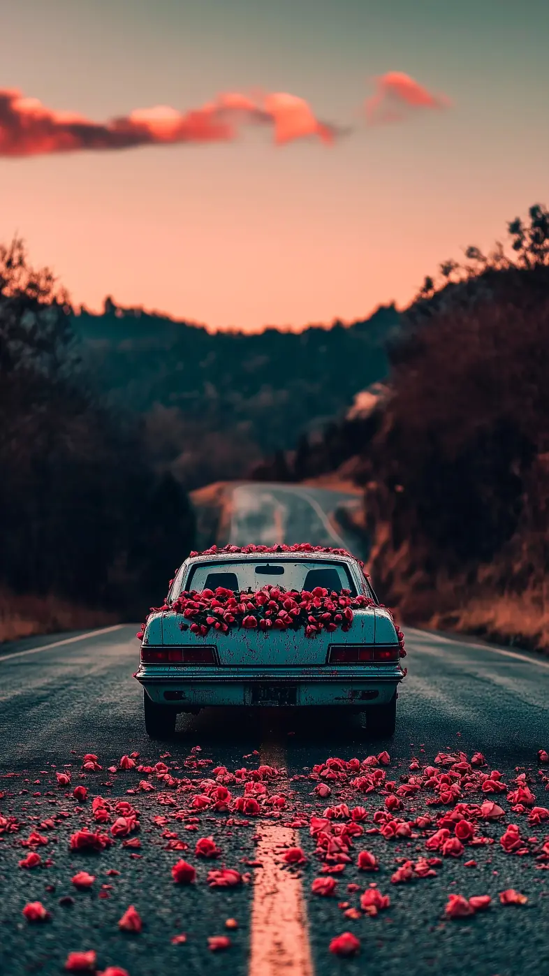 car roses road wallpaper