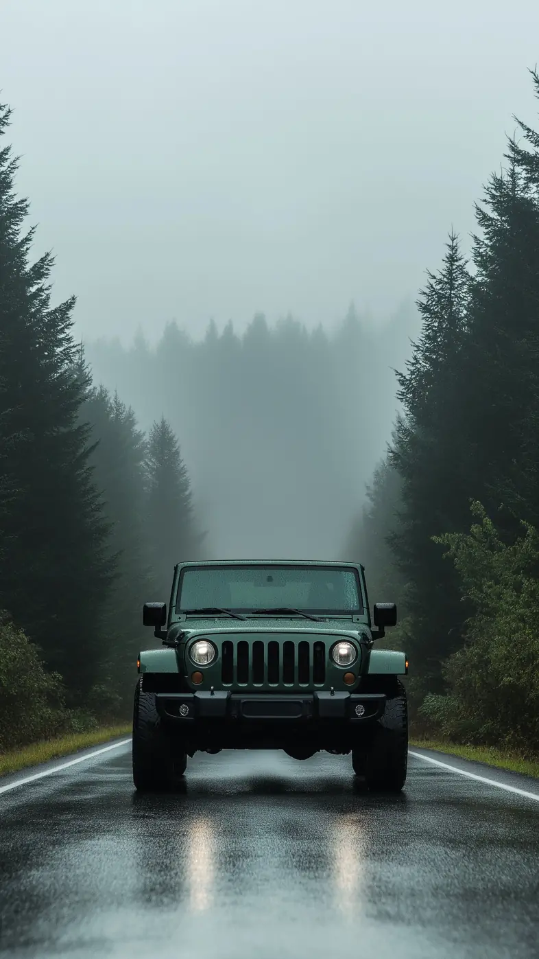 car suv front view road forest wallpaper