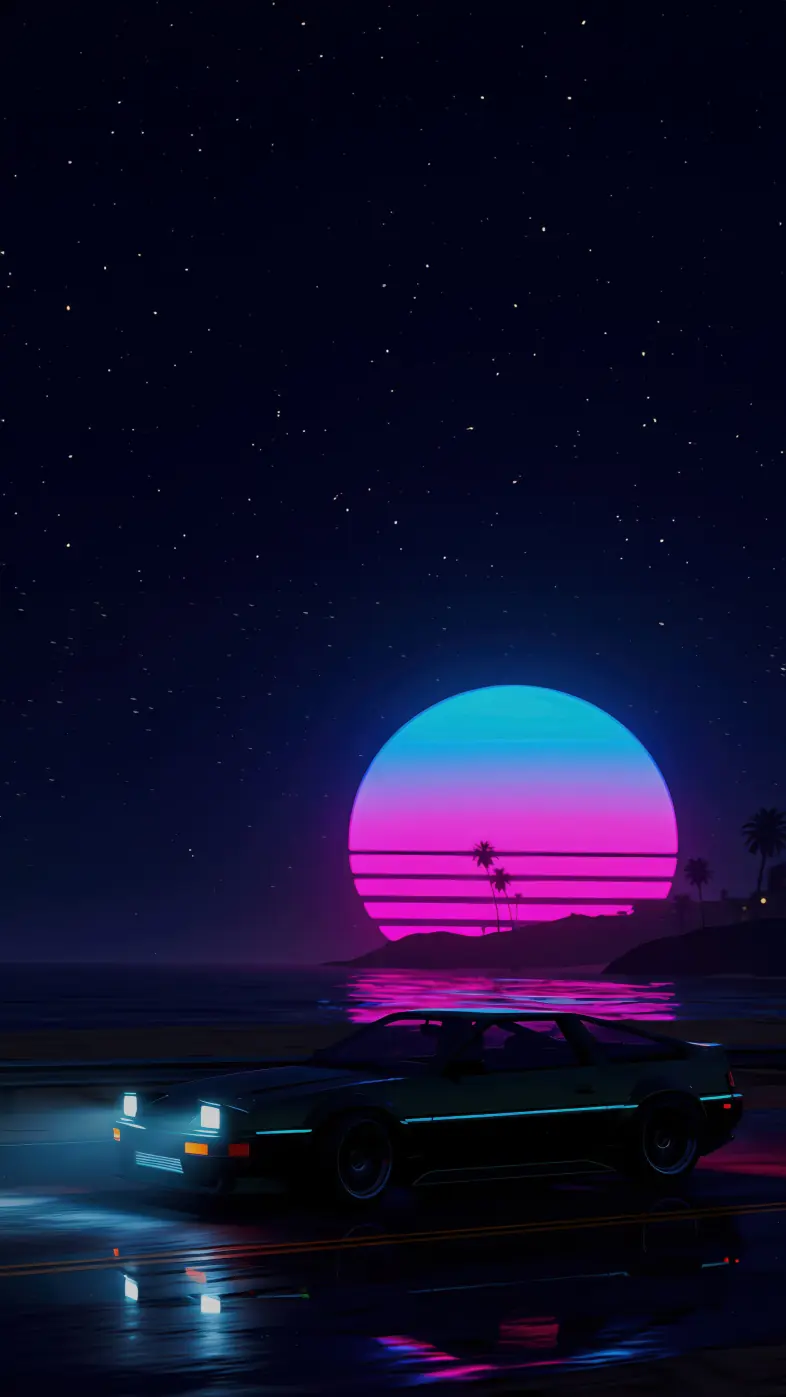 car through shoreline night-drive wallpaper