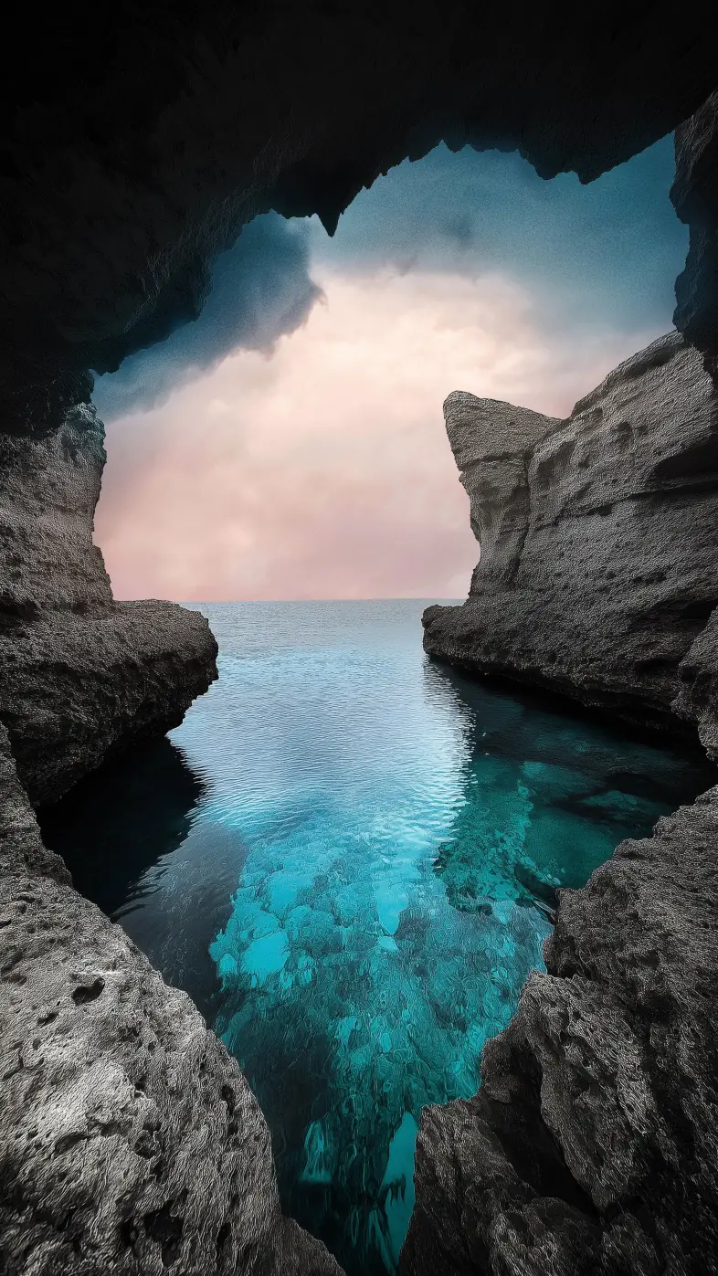 cave stones sea sky wallpaper